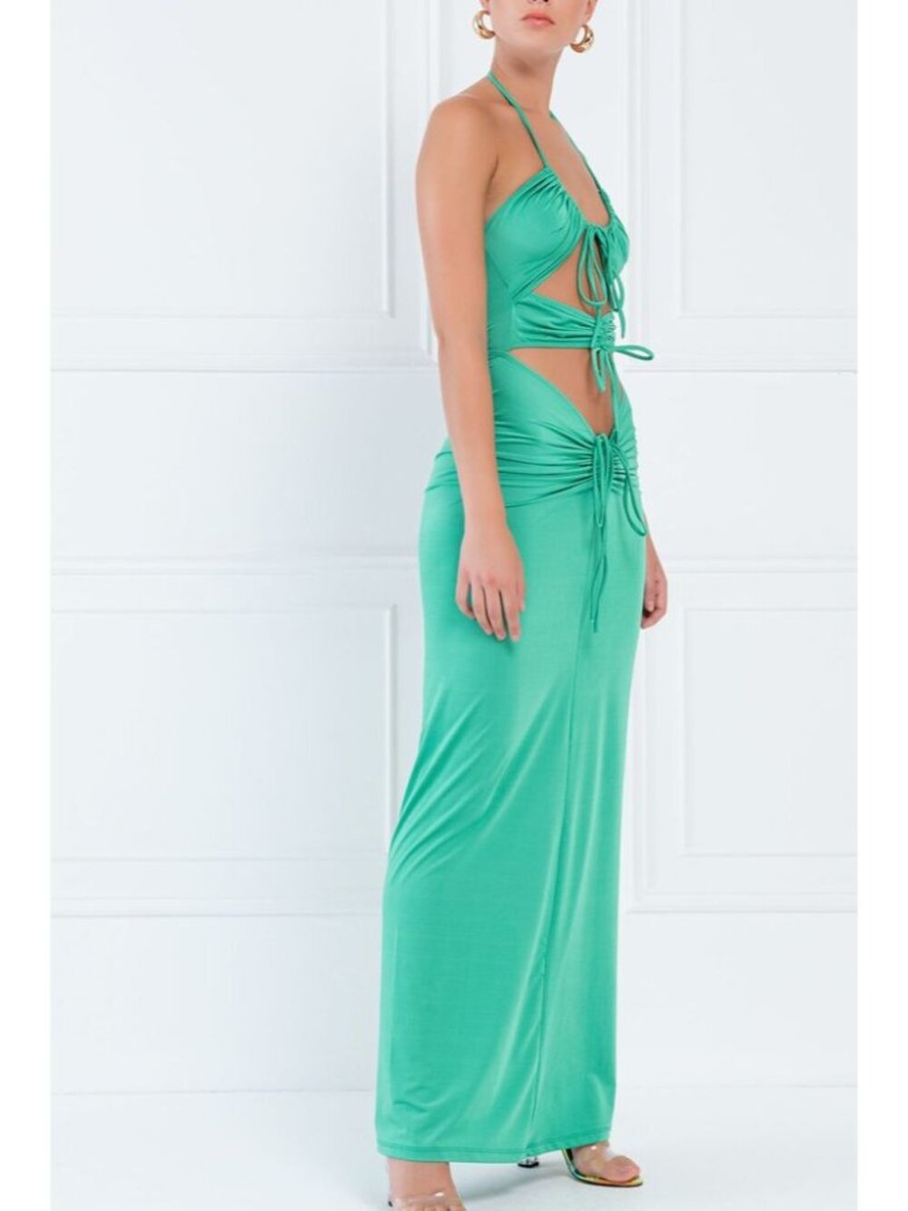 Kikiriki Cut Out Maxi Dress Green Size Medium NWT - Picture 2 of 7